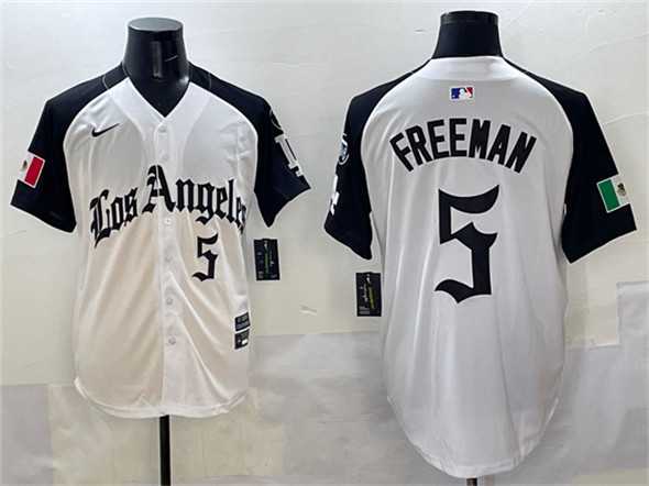 Mens Los Angeles Dodgers #5 Freddie Freeman White Black Mexico 2025 LA Gothic Style With Fernando Patch Vapor Premier Limited Stitched Jersey